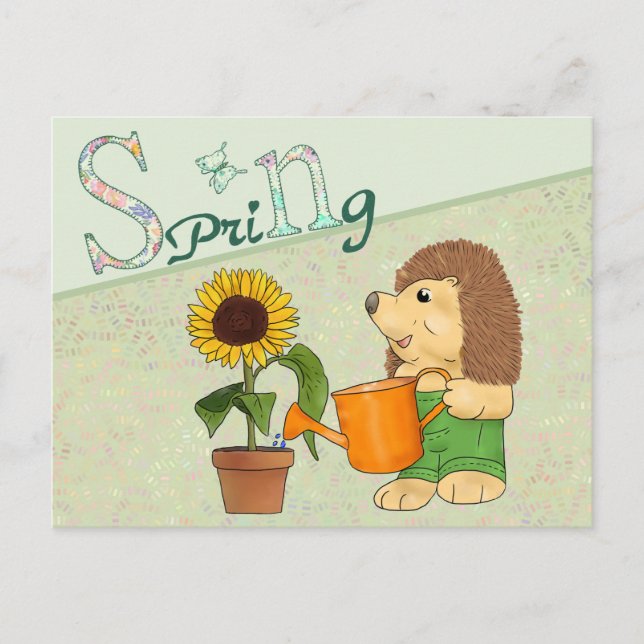 Hare and Hedgehog in Spring Postcard (Front)