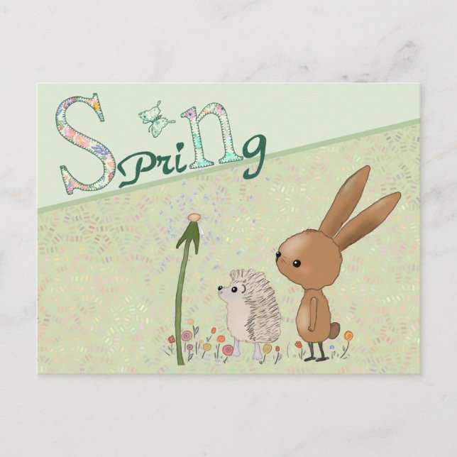 Hare and Hedgehog in Spring Postcard (Front)