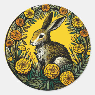 Hare and Marigolds Classic Round Sticker
