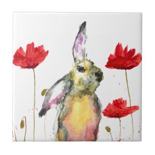Hare Animal Watercolor Bunny Rabbits Forest Ceramic Tile