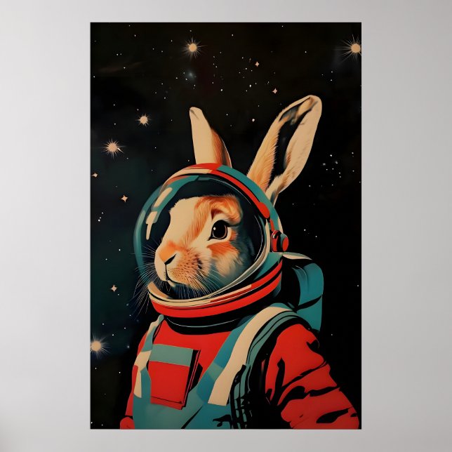Hare Astronaut Poster, Hare Retro Print, Hare Poster (Front)