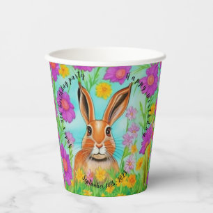 Hare birthday party paper cups, editable text. cups
