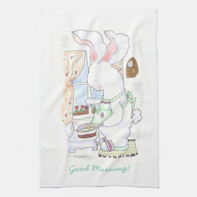 Hare Cook Frying Eggs  towel (Vertical)