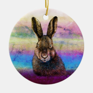 Hare drawing ceramic ornament