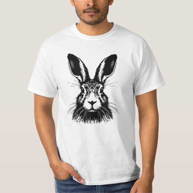 Hare Face Line Art Illustration T-Shirt (Front)