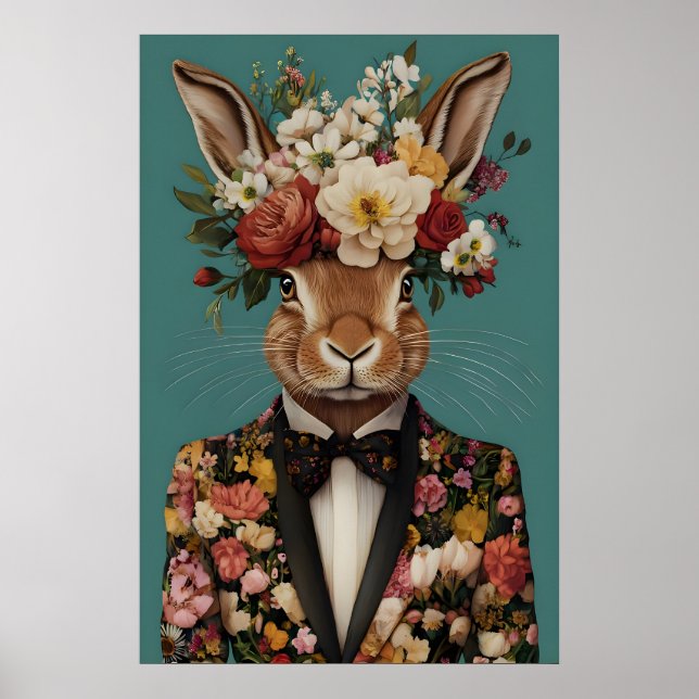 Hare In Suit Poster, Hare Portrait, Hare Oil Poster (Front)
