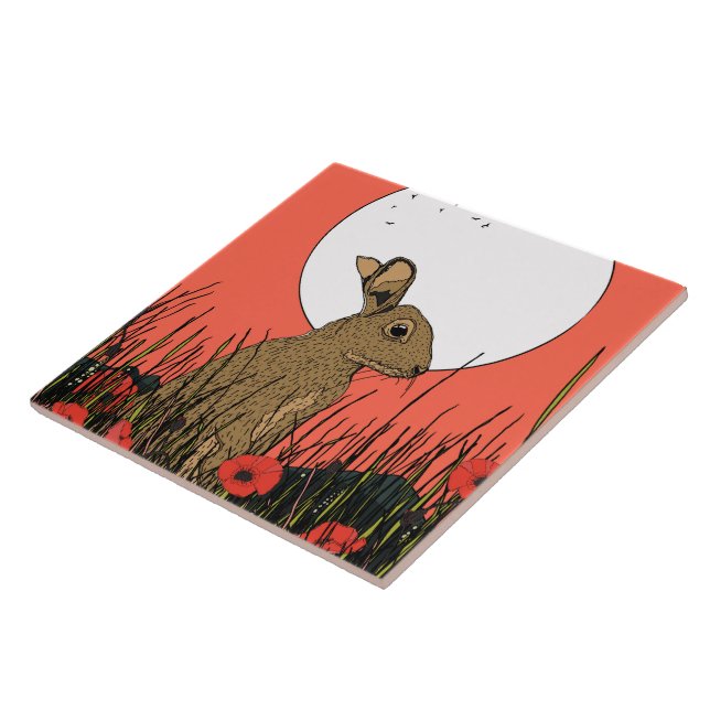 Hare in the Poppies Ceramic Tile (Side)