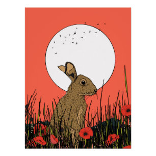 Hare in the Poppies Poster