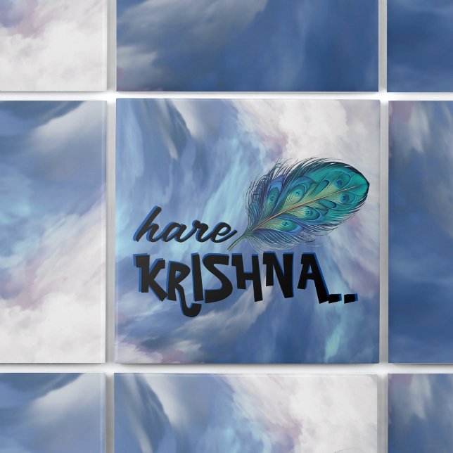 "Hare Krishna" Peacock Feather Hindu Ceramic Tile (Creator Uploaded)
