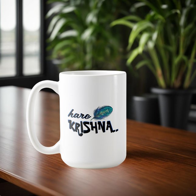 "Hare Krishna" Peacock Feather Hindu Coffee Mug (Creator Uploaded)