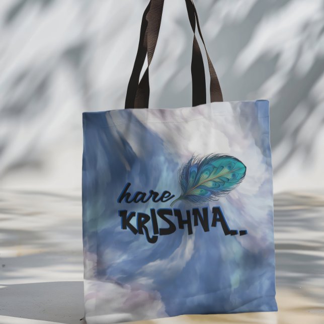 "Hare Krishna" Peacock Feather Hindu Tote Bag (Creator Uploaded)