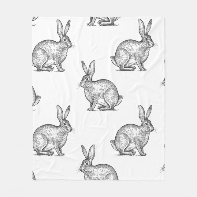 Hare or rabbit. Seamless pattern with forest anima Fleece Blanket (Front)
