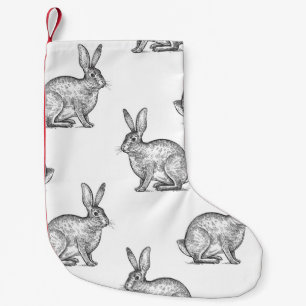 Hare or rabbit. Seamless pattern with forest anima Small Christmas Stocking