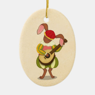 Hare Playing Lute Mediaeval Christmas Personalised Ceramic Ornament