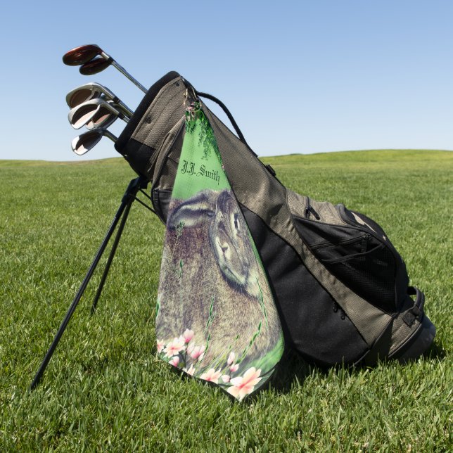Hare Rabbit Animal Fun Personalised Golf Towel (Green)