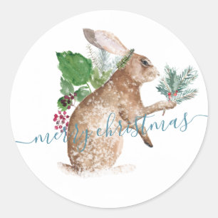 Hare Rabbit Dressed For Christmas Classic Round Sticker