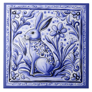 Hare Rabbit Mediterranean Bunny Folk Animal Art Ceramic Tile
