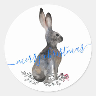 Hare Rabbit Merry Christmas Classic Round Sticker
