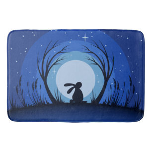 Hare, Rabbit, Moonlight Silhouette Bath Mat
