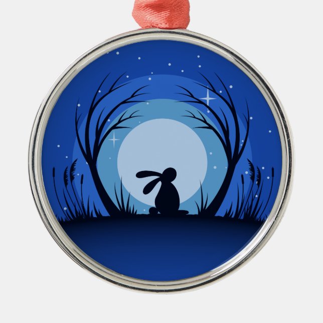 Hare, Rabbit Moonlight Silhouette Metal Ornament (Front)
