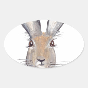 Hare rabbit watercolor animal woodland forest oval sticker