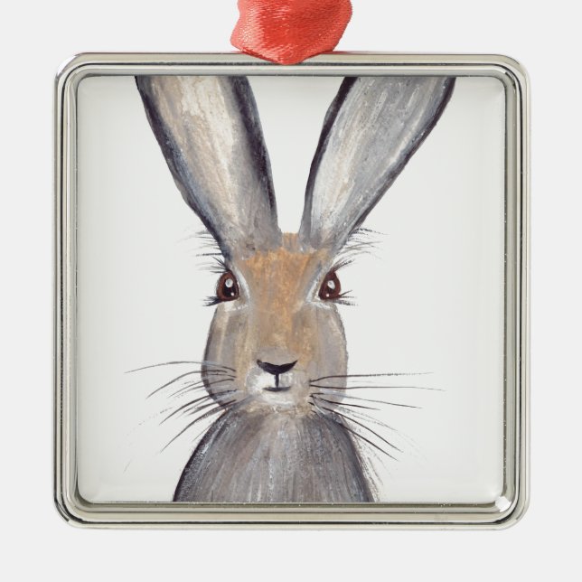 Hare rabbit watercolor animal woodland vintage  metal ornament (Front)