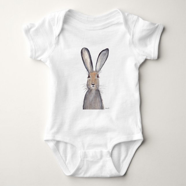 Hare rabbit watercolor baby bodysuit (Front)