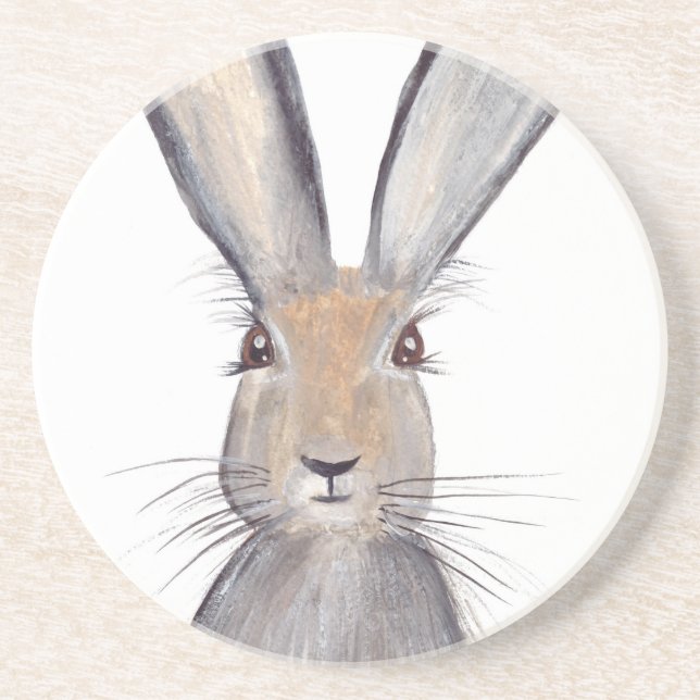 Hare rabbit watercolor coaster (Front)