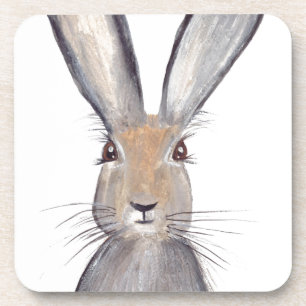 Hare rabbit watercolor coaster