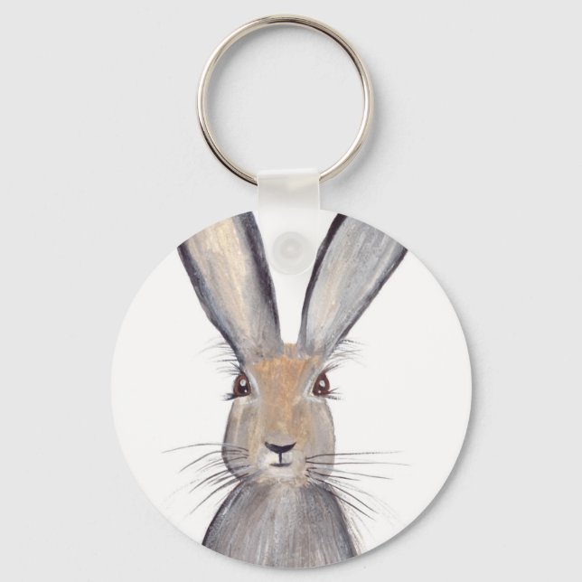 Hare rabbit watercolor key ring (Front)