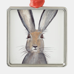 Hare rabbit watercolor metal ornament