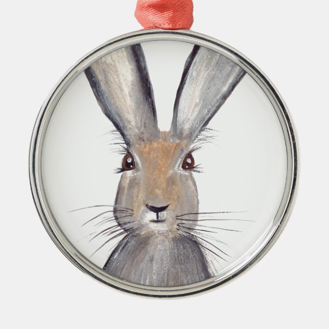 Hare rabbit watercolor metal tree decoration (Front)