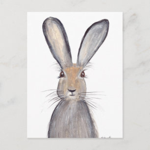 Hare rabbit watercolor postcard