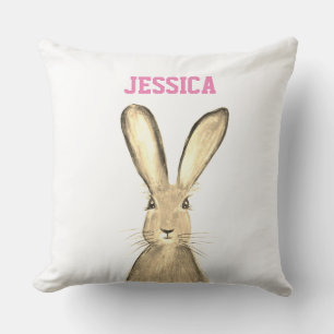 Hare rabbit watercolor Rabbit Neutral Beige  Cushion