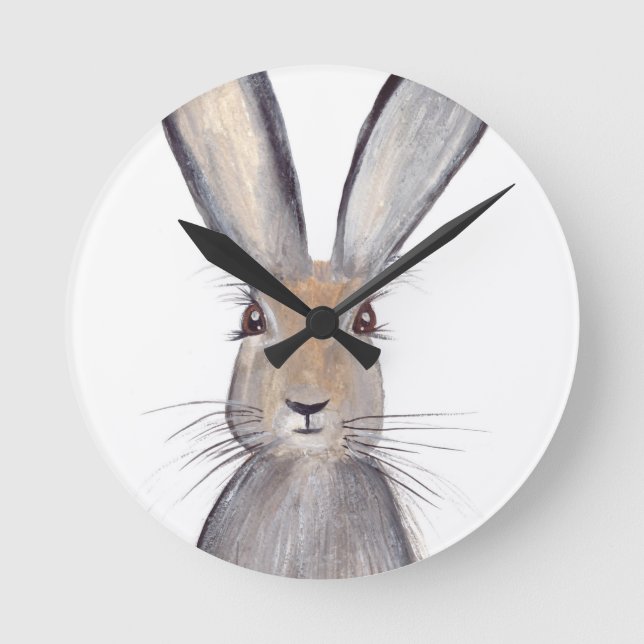 Hare rabbit watercolor round clock (Front)