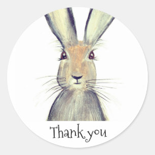 Hare rabbit watercolor Woodland Animal Thank you Classic Round Sticker