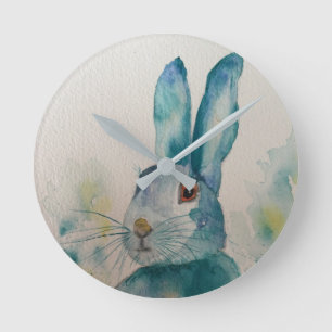 Hare Rabbit Watercolour Blue Clock