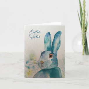 Hare Rabbit Watercolour Blue Easter Card