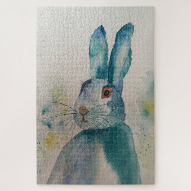 Hare Rabbit Watercolour Blue Jigsaw Puzzle (Vertical)