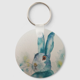 Hare Rabbit Watercolour Blue    Key Ring