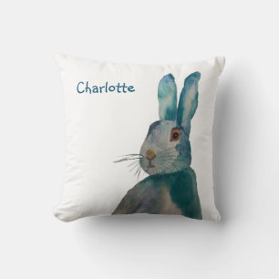 Hare Rabbit Watercolour Blue  Personalised  Cushion