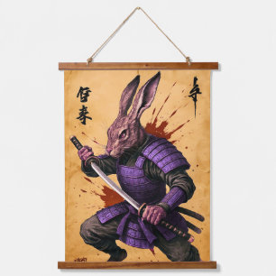Hare Samurai - Rabbit Warrior - Japanese Ink Hanging Tapestry