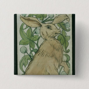 Hare (w/c on paper) 15 cm square badge