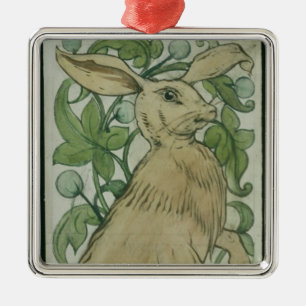 Hare (w/c on paper) metal ornament