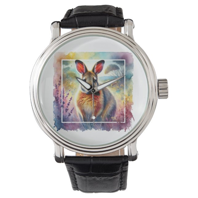 Hare Wallaby 030924AREF125 - Watercolor Watch (Front)