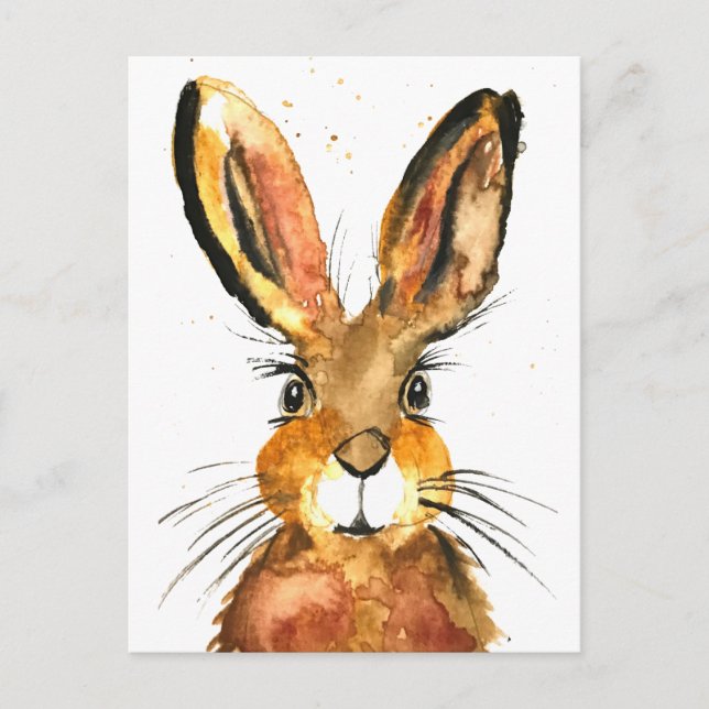 Hare watercolor animal cute rabbit Brown Postcard (Front)
