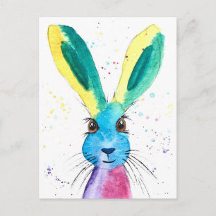 Hare watercolor animal cute rabbit Colourful Postcard