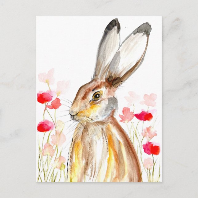 Hare watercolor animal cute rabbit woodland postcard (Front)