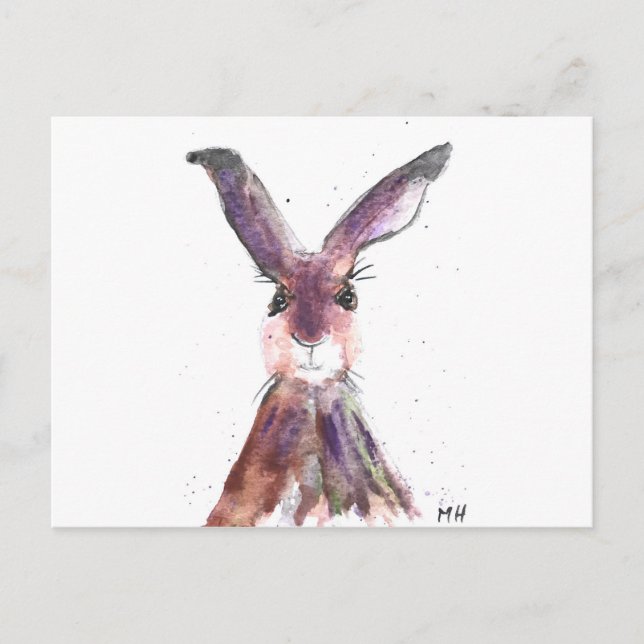 Hare watercolor cute animal nature rabbit forest postcard (Front)