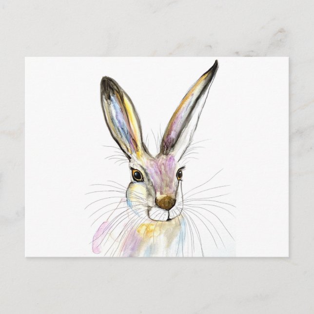 Hare watercolor cute animal nature rabbit forest postcard (Front)